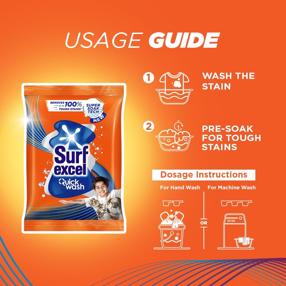 Surf Excel Quick Wash Detergent Powder With Power Of Lemon & Bleach | Removes Tough Stains - Image 3